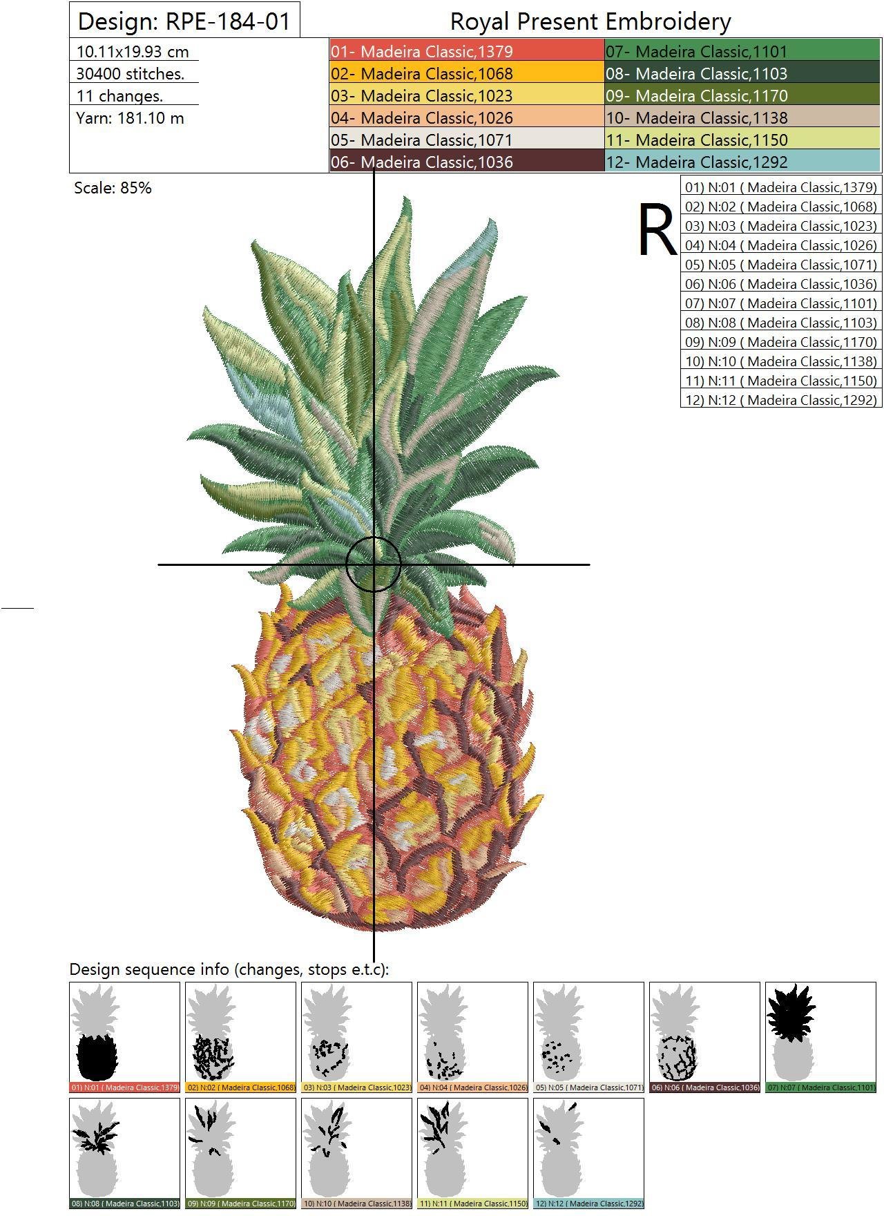 Fruit Ninja Pineapple machine embroidery design fill stitch -  Portugal