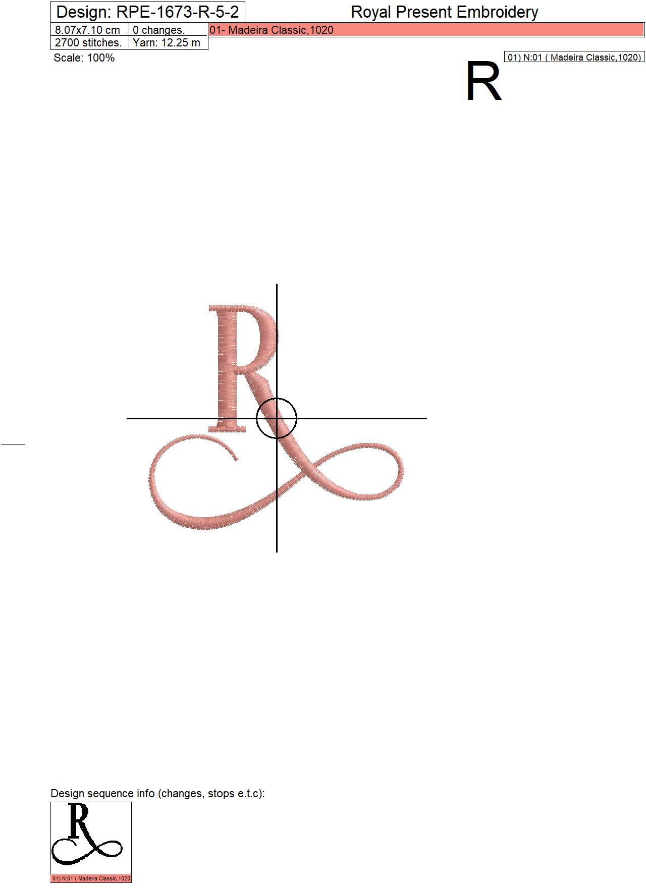 Capital Letter R Embroidery design V5 Royal Present Embroidery