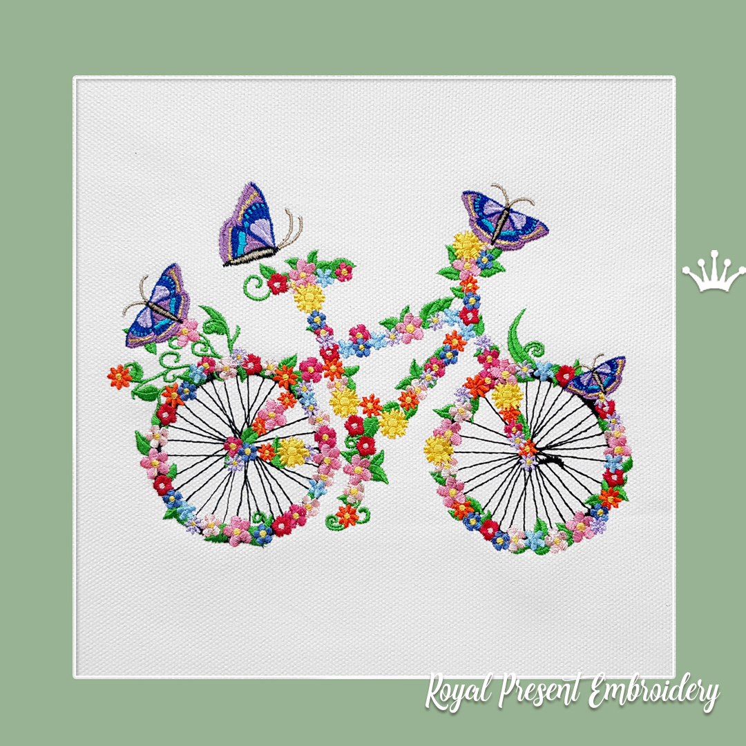 Flower bicycle Machine Embroidery Design - 5 sizes | Royal Present ...