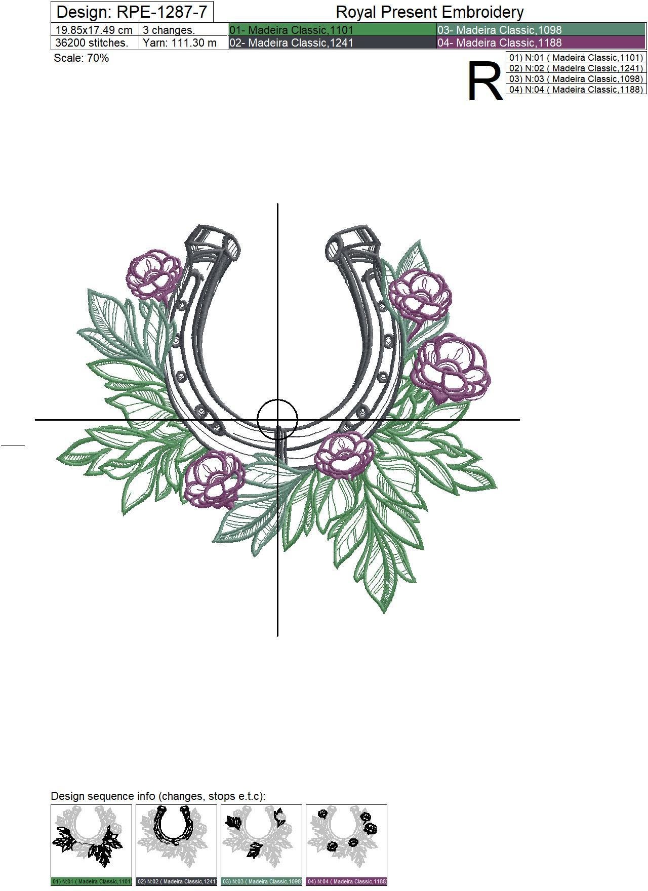 Horseshoe machine embroidery design 8 sizes Royal Present Embroidery