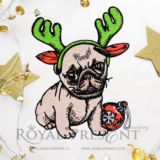Lovely new year puppy machine embroidery design  3 sizes  royal Lovely new year puppy machine embroidery design  3 sizes  royal