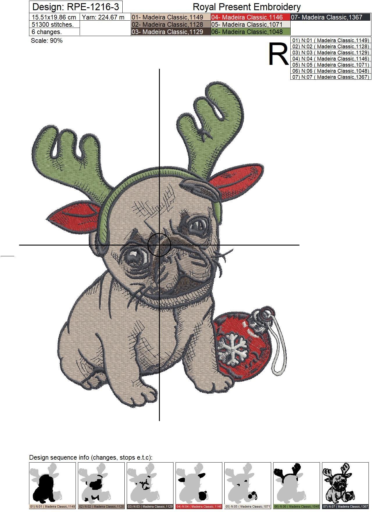 Lovely new year puppy machine embroidery design  3 sizes  royal Lovely new year puppy machine embroidery design  3 sizes  royal