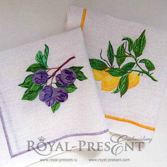 Machine Embroidery Design Lemon Branch - 2 sizes | Royal Present Embroidery