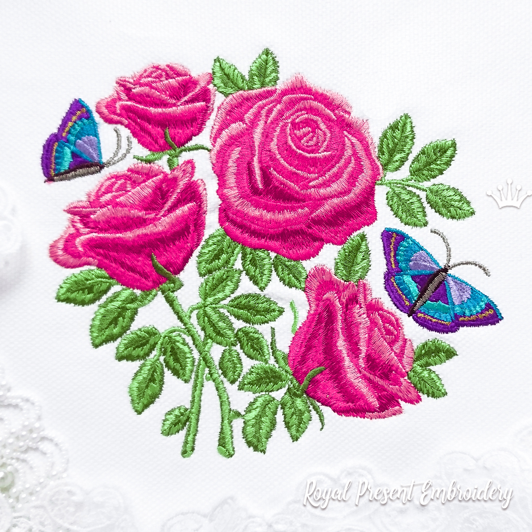 Garden roses with butterflies Machine Embroidery Design - 4 sizes ...