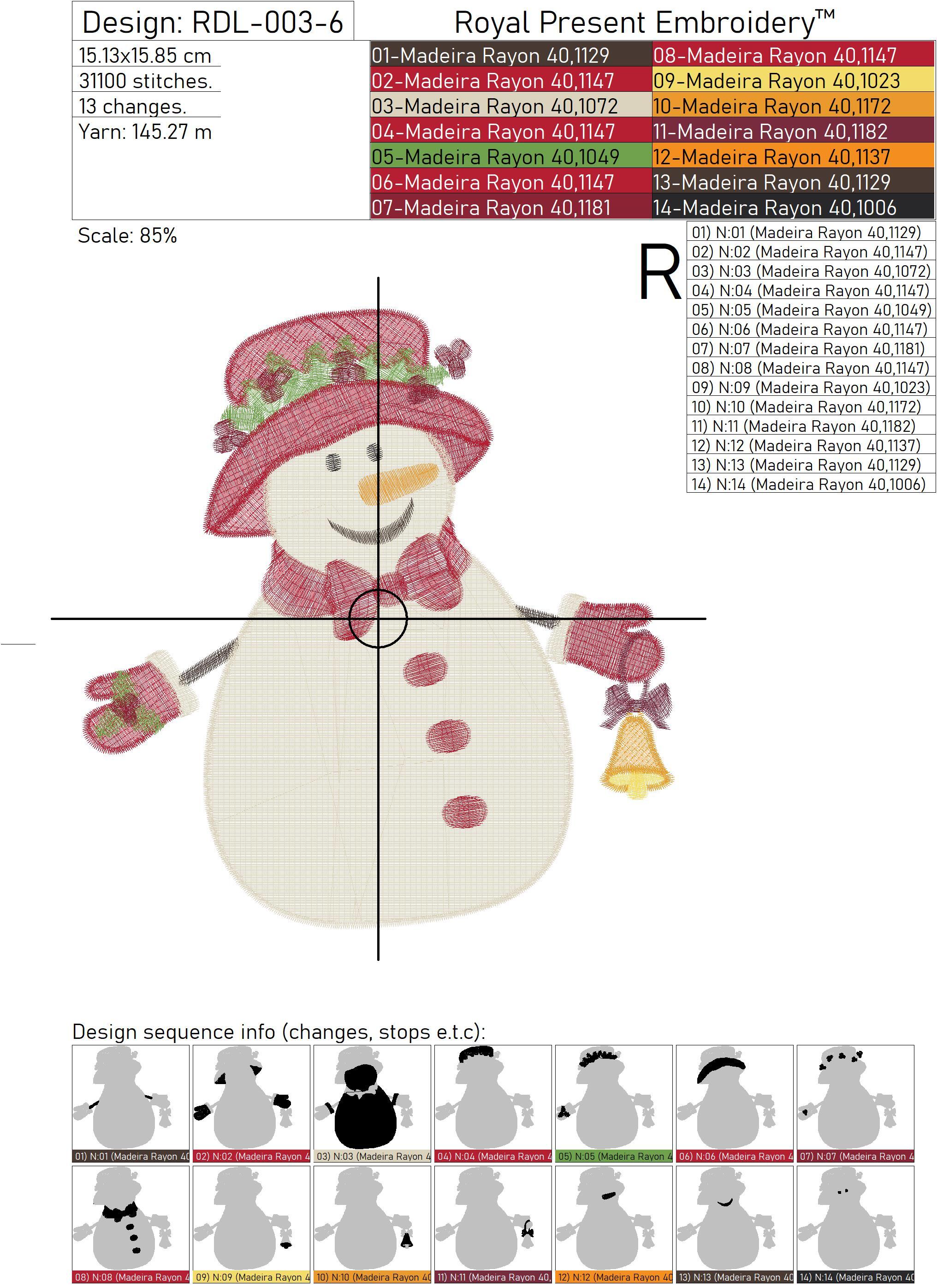 Snowman with a bell machine embroidery design  6 sizes  royal present Snowman with a bell machine embroidery design  6 sizes  royal present