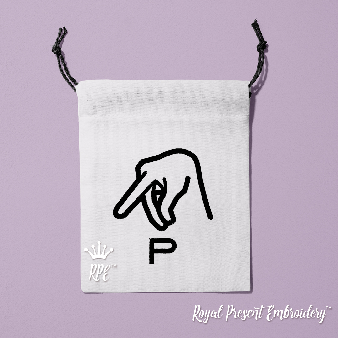 Sign Language letter P machine embroidery design 3 sizes Royal