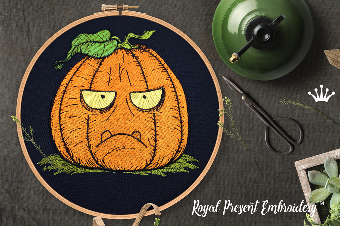 Sad Pumpkin machine embroidery design - 2 sizes