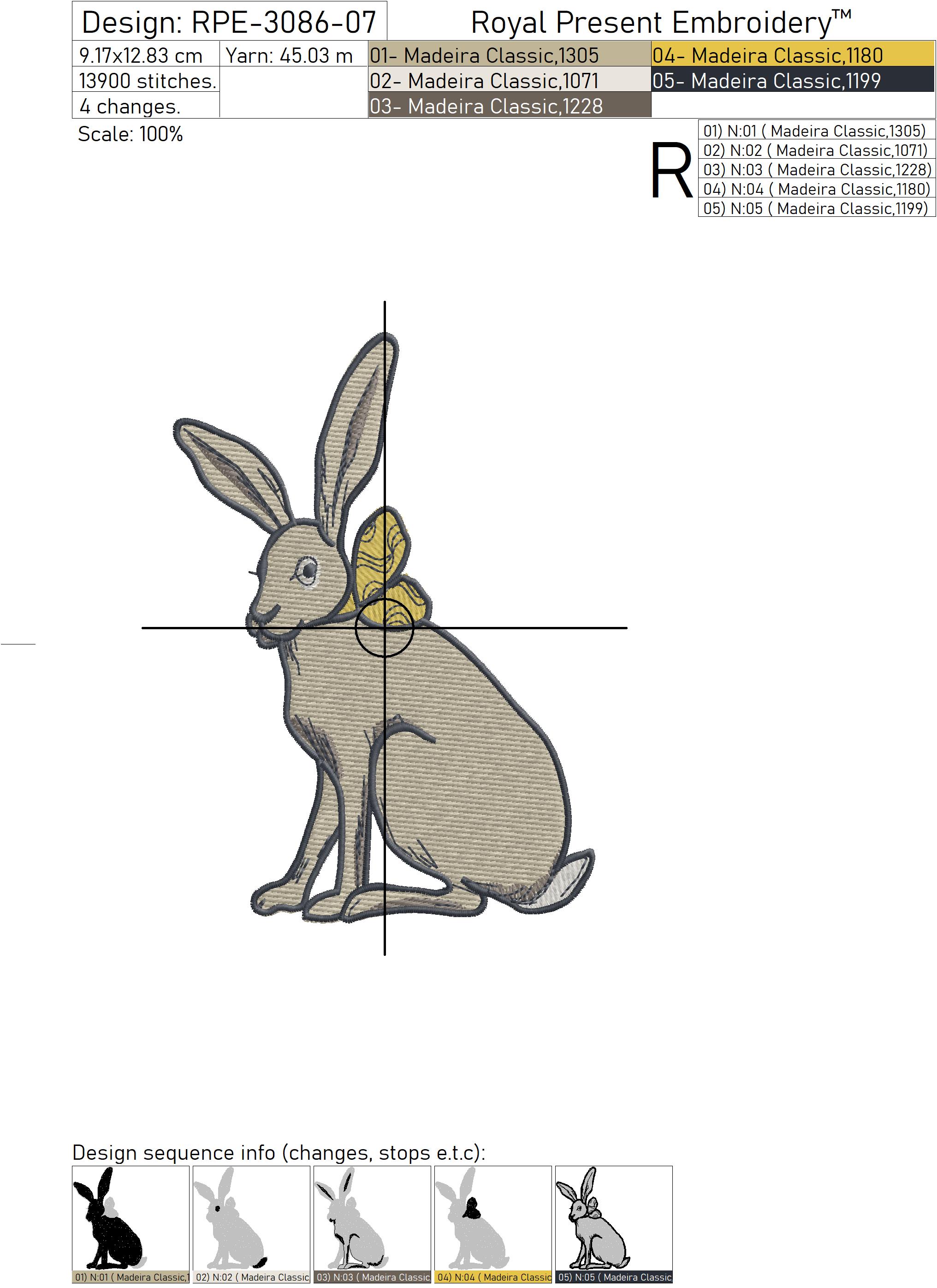 Bunny with golden bow Machine Embroidery Design - 3 sizes | Royal ...