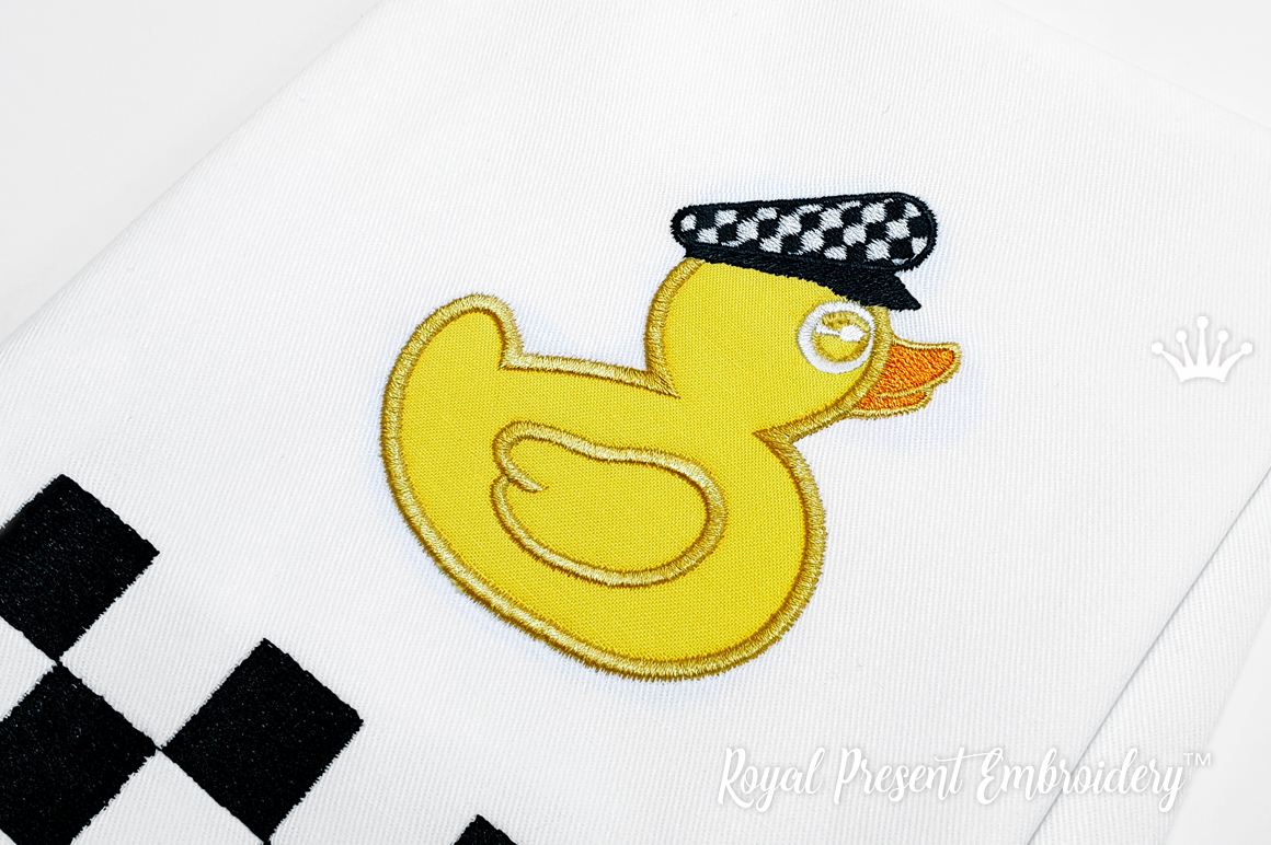 Checkered Yellow Duckling Applique with Border Machine Embroidery ...