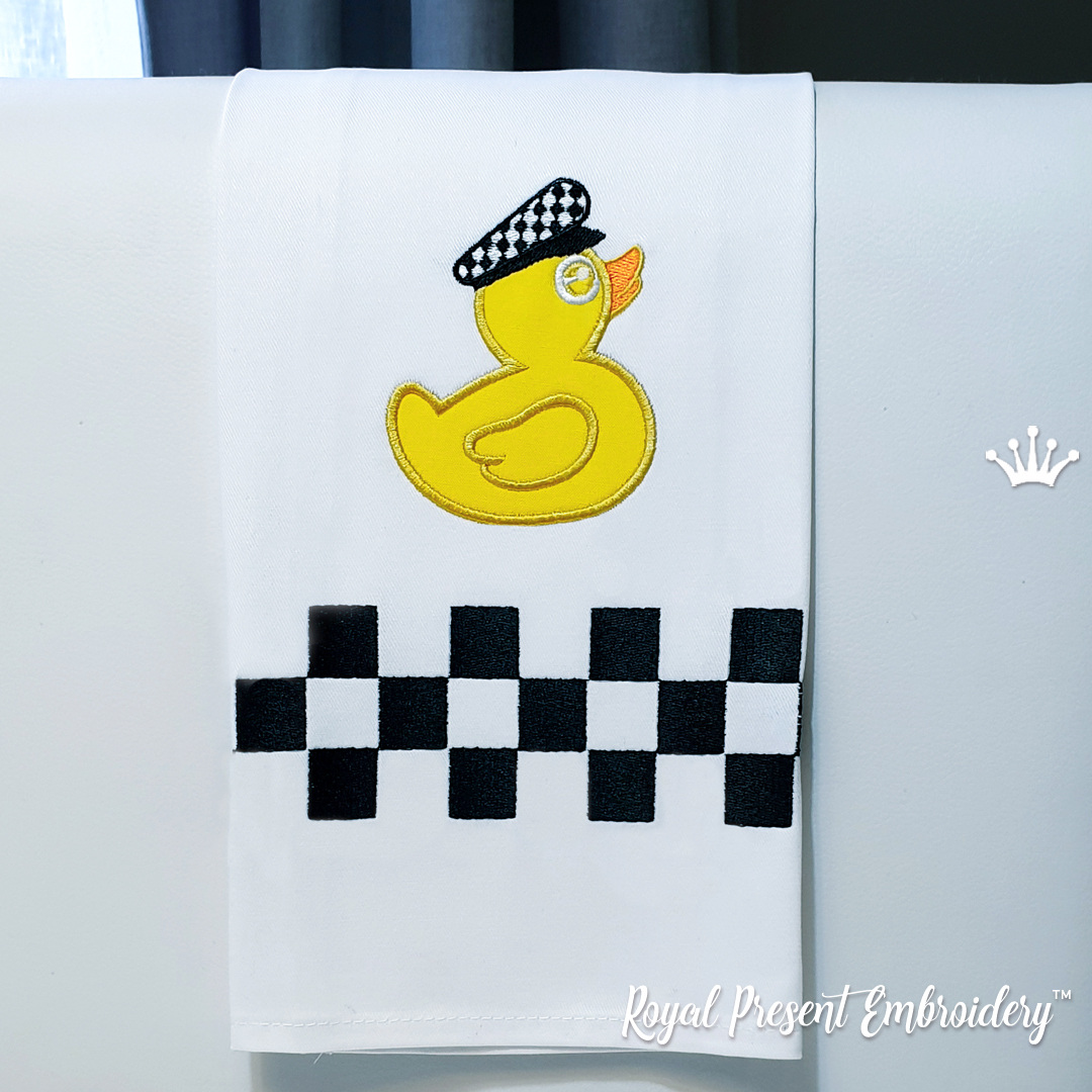 Checkered Yellow Duckling Applique with Border Machine Embroidery ...