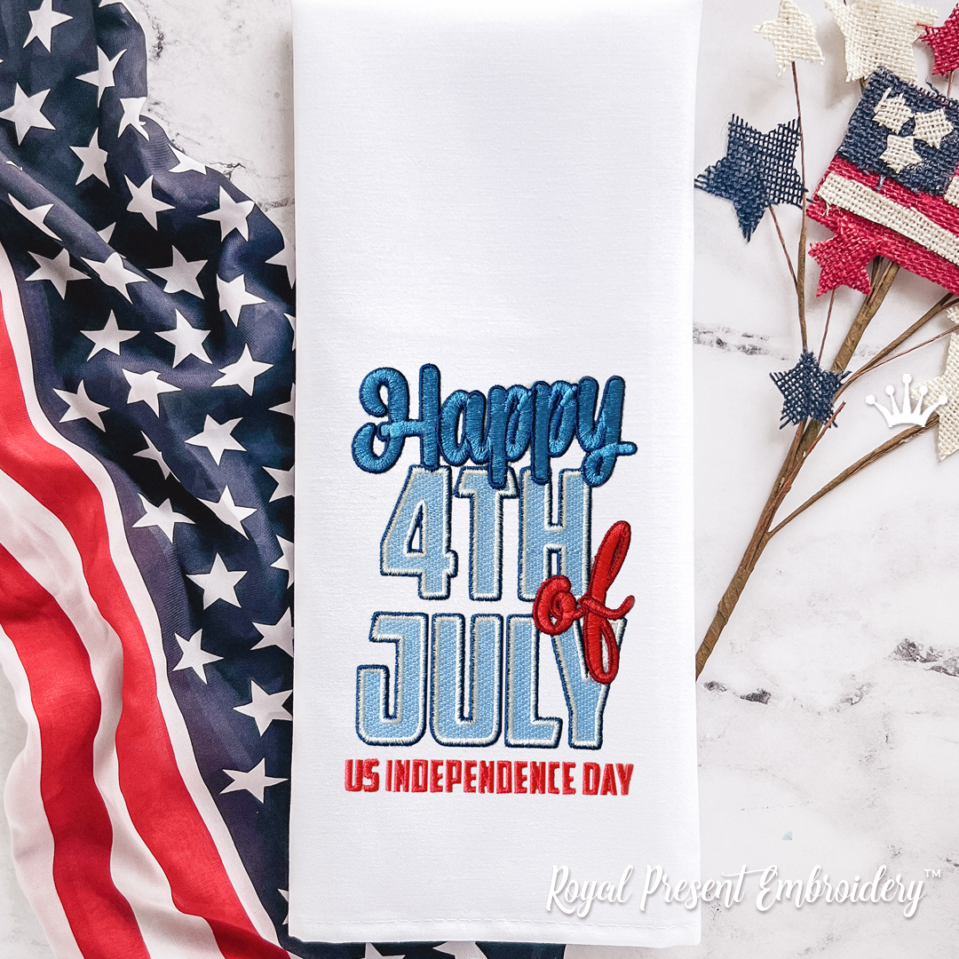 Happy 4th of July inscription Machine Embroidery Design - 2 sizes