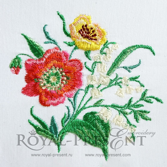 Poppy Vintage Stitch Monogram Frame Machine Embroidery Design Floral Flower