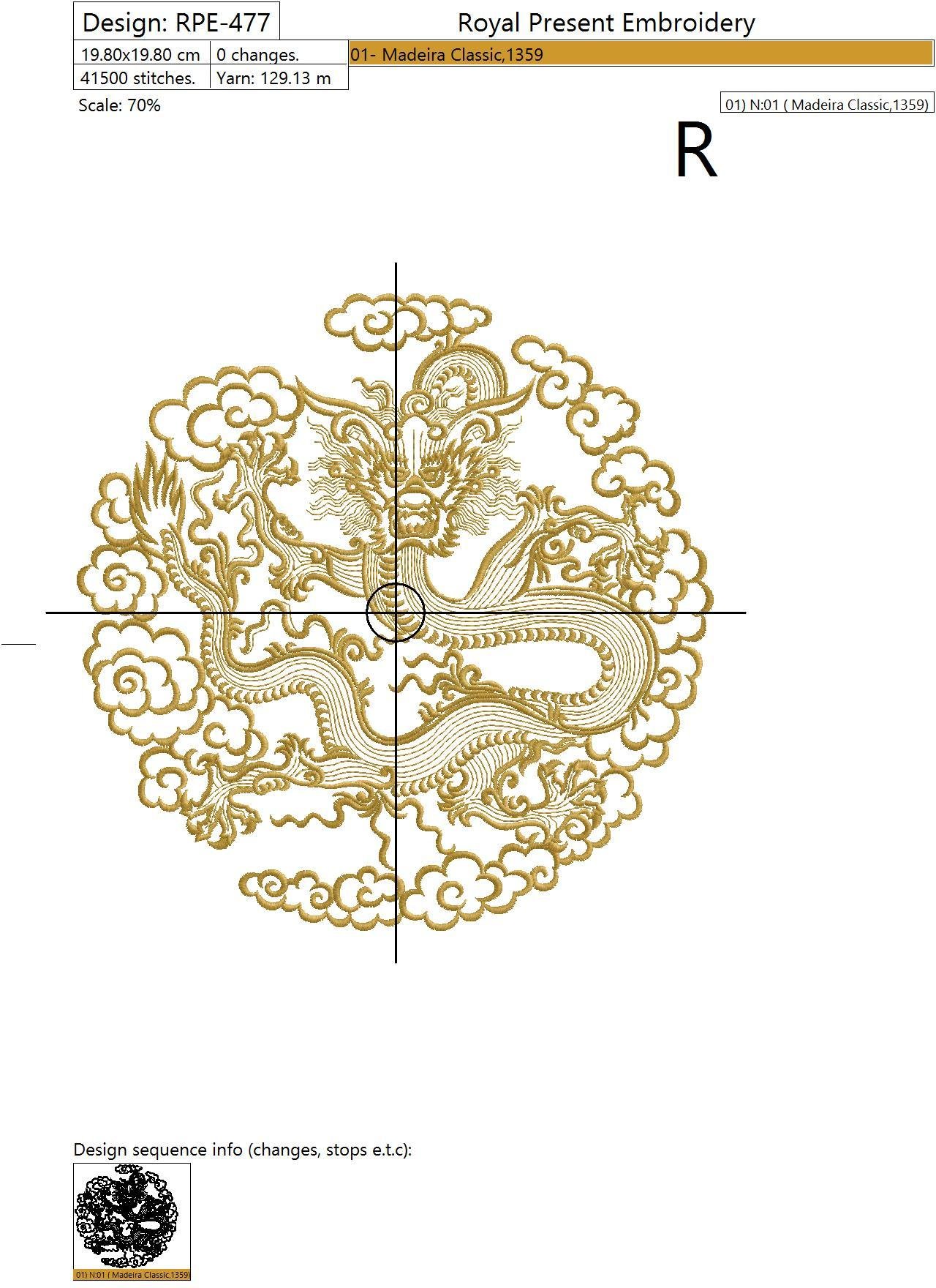 Vintage Chinese Dragon Dog Pagoda Embroidery Pattern 