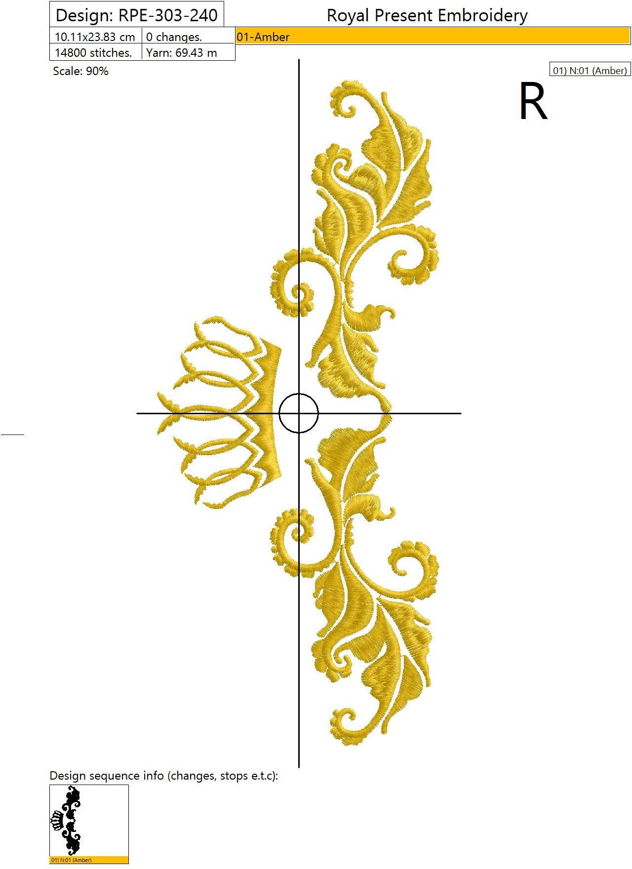 Machine Embroidery Design Vintage Damask ornament with crown VI- 2 ...