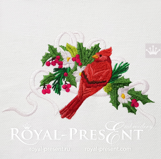 Festive Bullfinch machine embroidery design