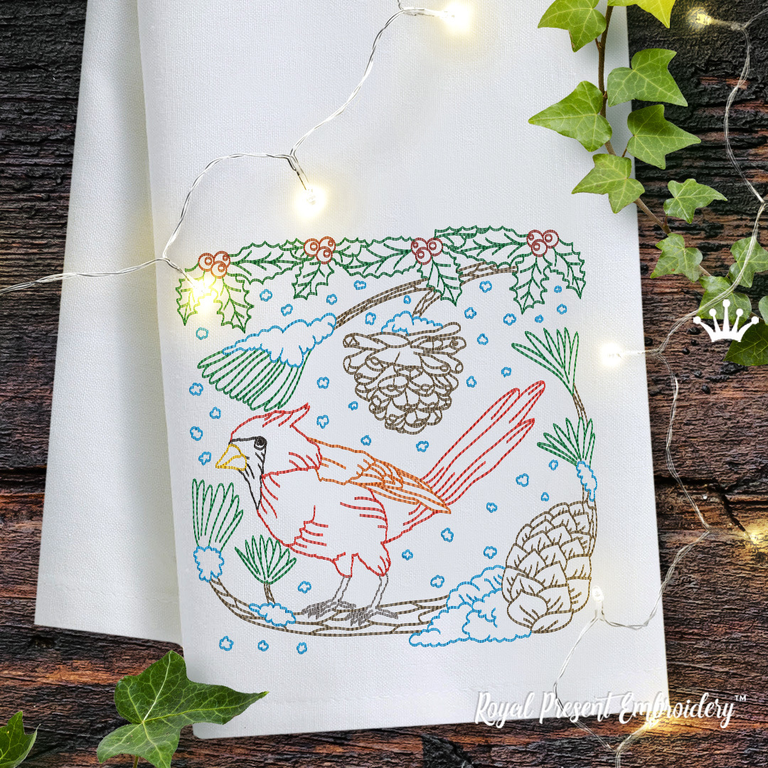Winter Cardinal machine embroidery design