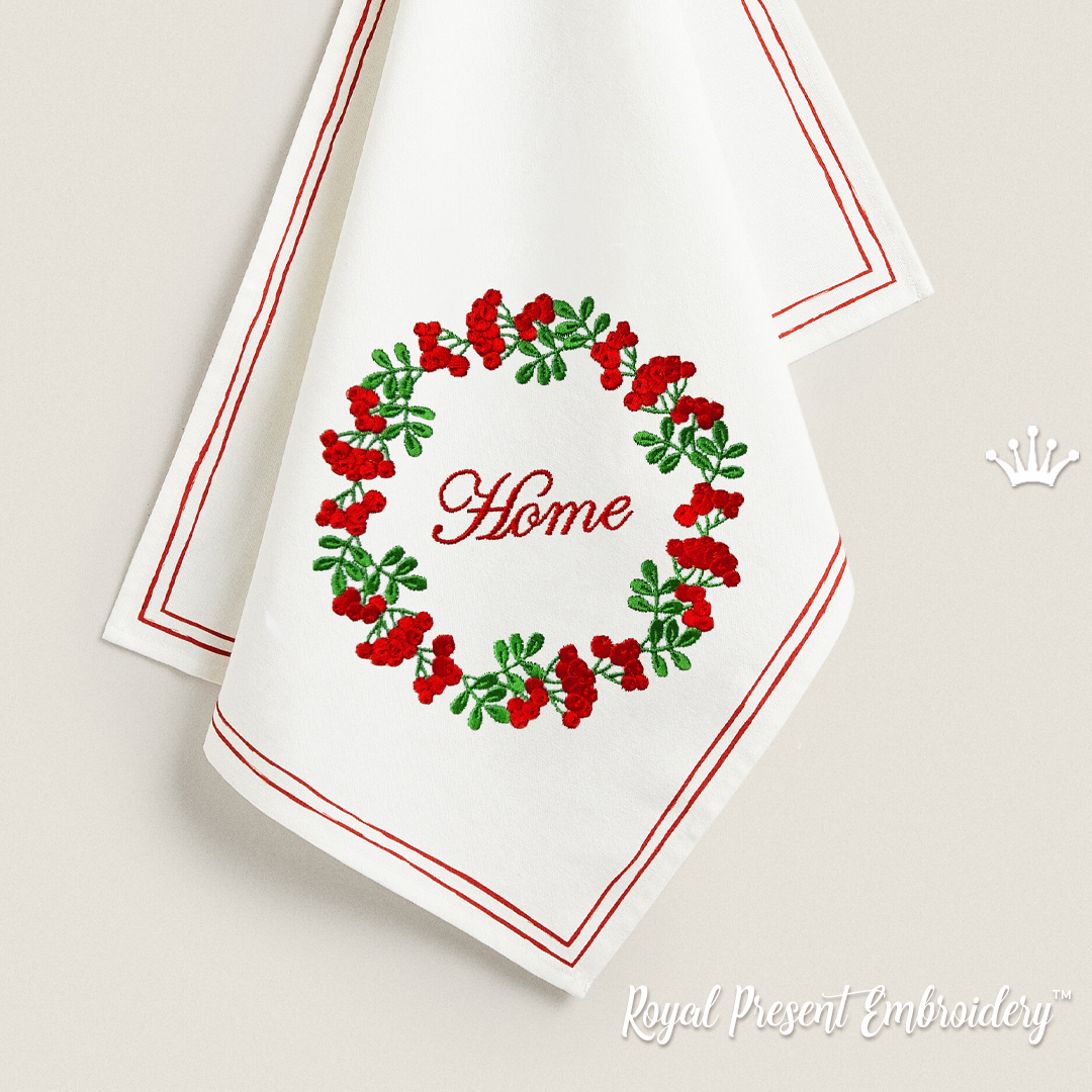 Rowan Wreath machine embroidery design in three sizes