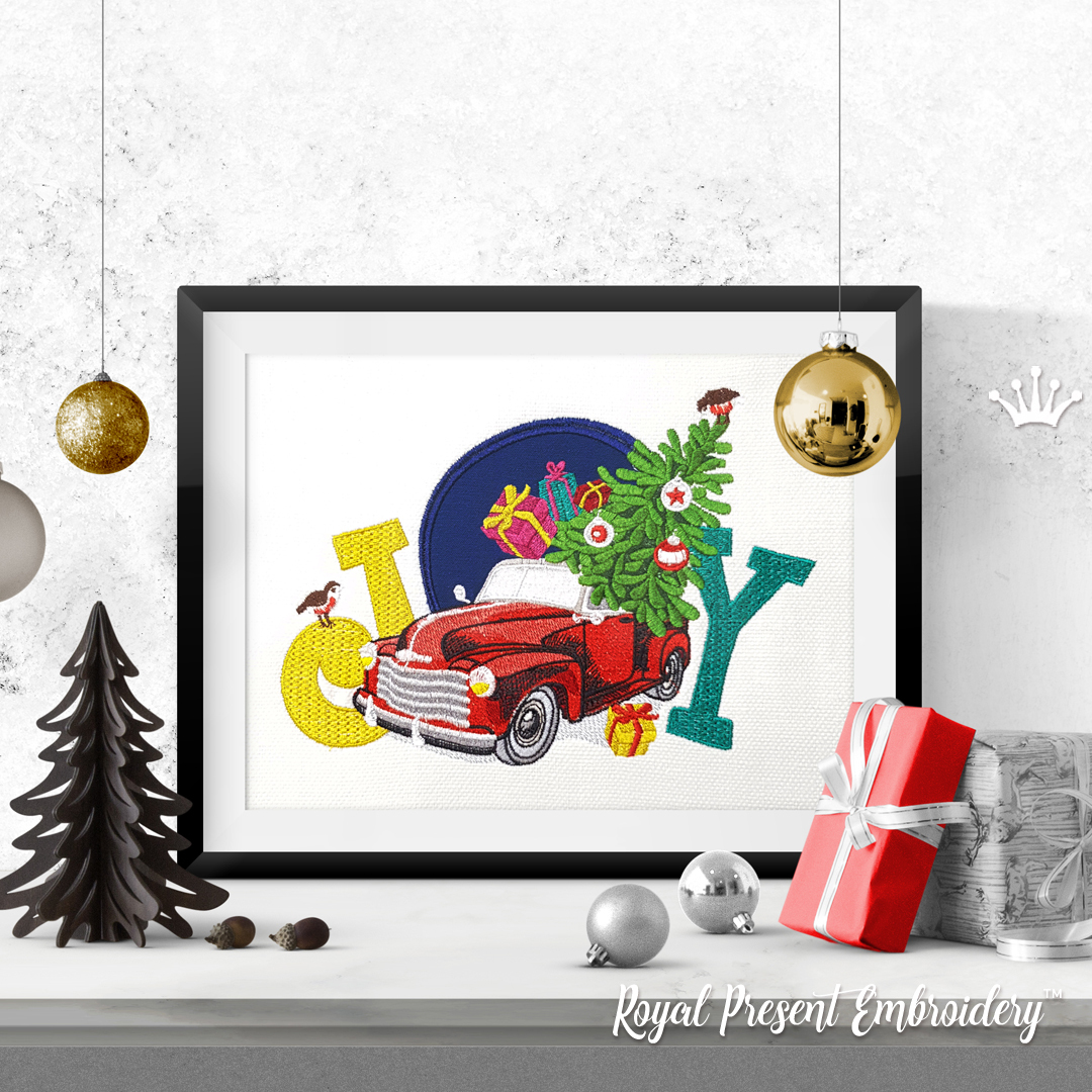 Red Christmas Truck Applique Machine Embroidery Design