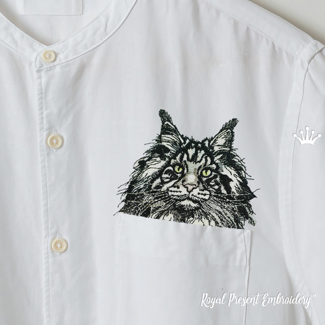 Maine Coon Portrait Cat in Pocket machine embroidery design