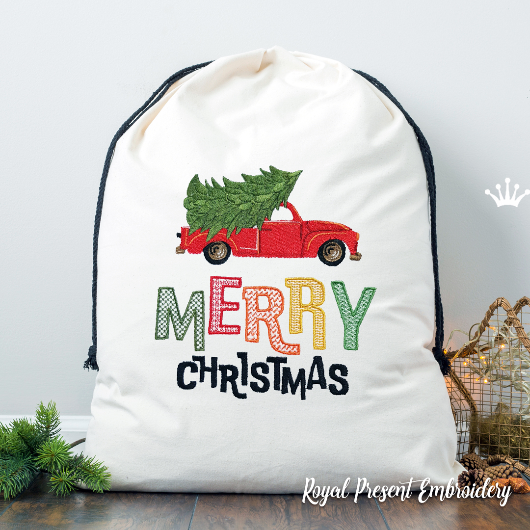 Vintage Christmas Truck Machine Embroidery Design
