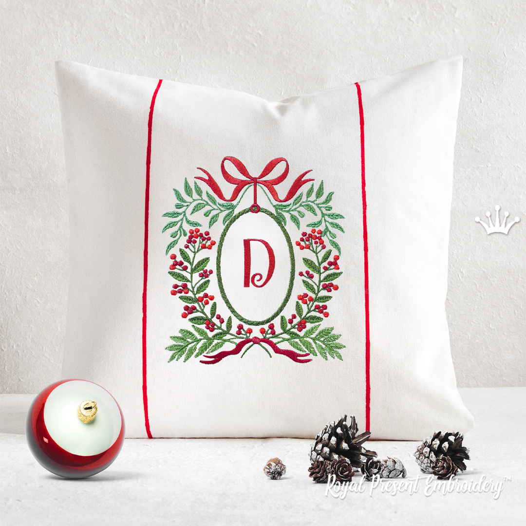 Christmas Monogram Frame machine embroidery design in four sizes